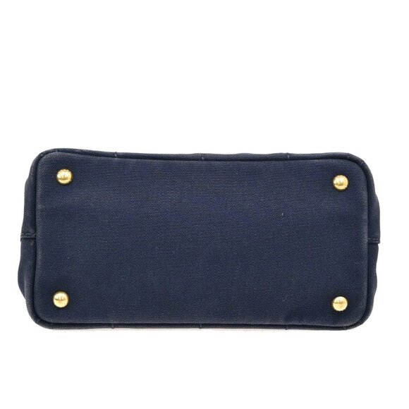 PRADA Logo Canapa 2Way Shoulder Hand Bag Canvas Leather Blue GHW 86KA843 - Picture 6 of 15